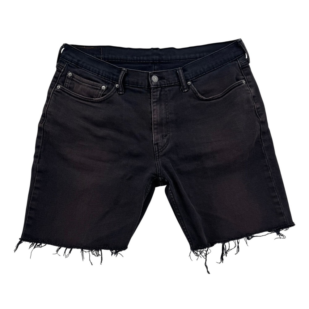 Levis 514 Denim Shorts Mens 36 Black Good Cutoff Raw Hem Distressed Straight Fit